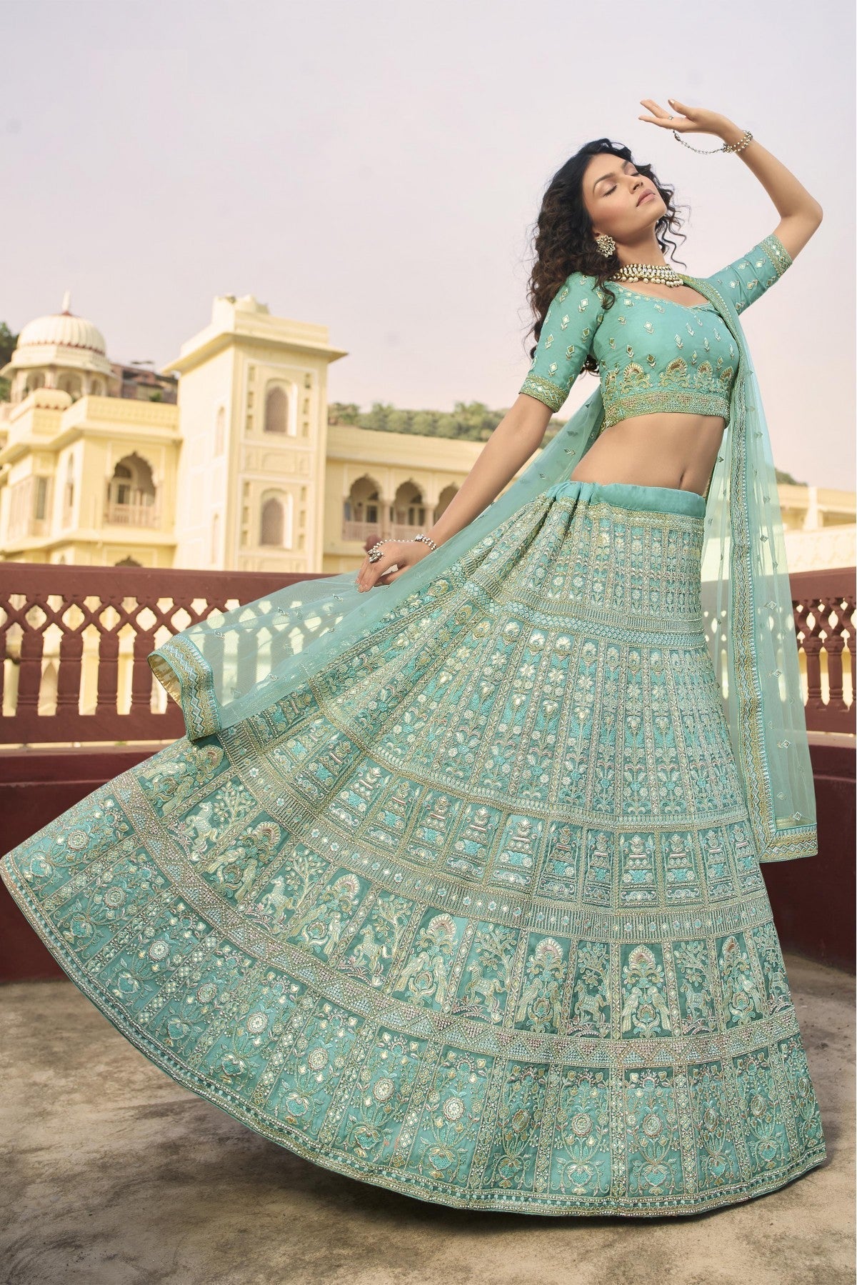 Green Colour Organza Embroidery Lehenga Choli