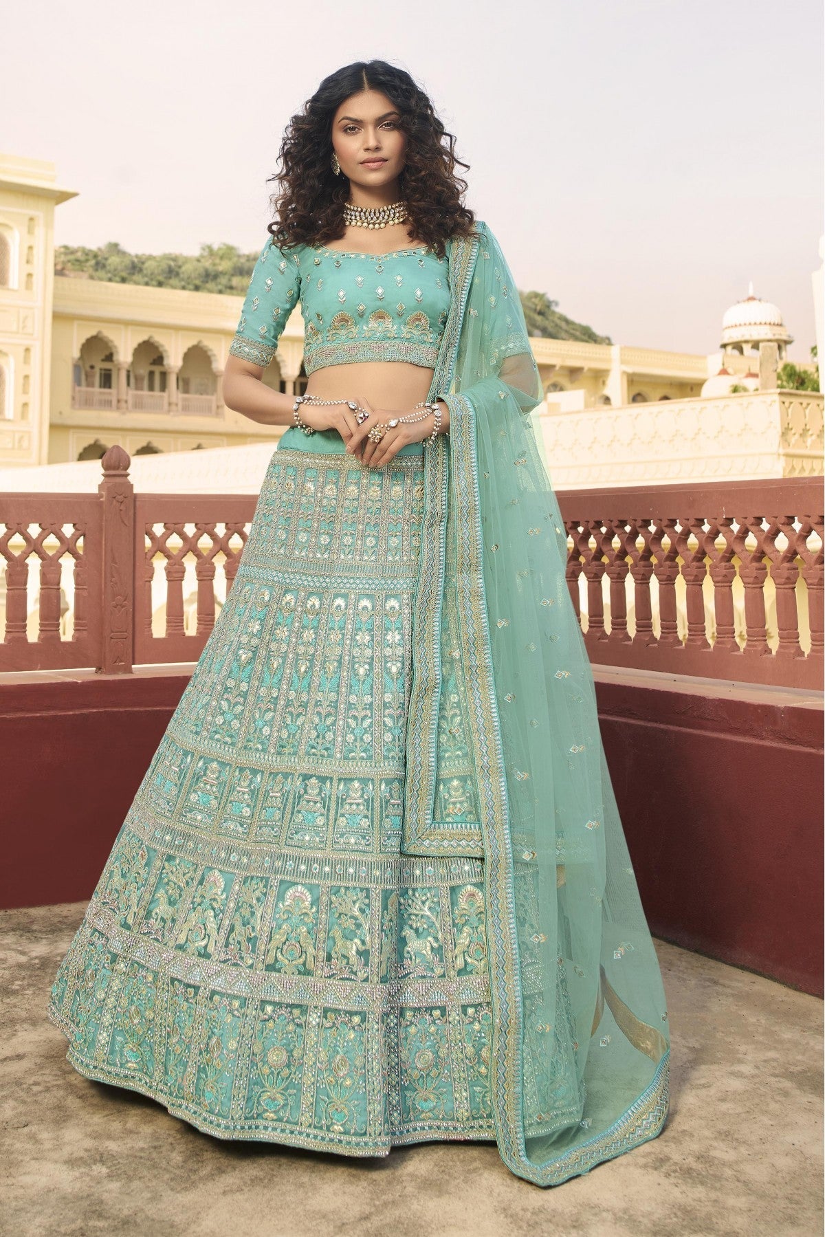 Green Colour Organza Embroidery Lehenga Choli