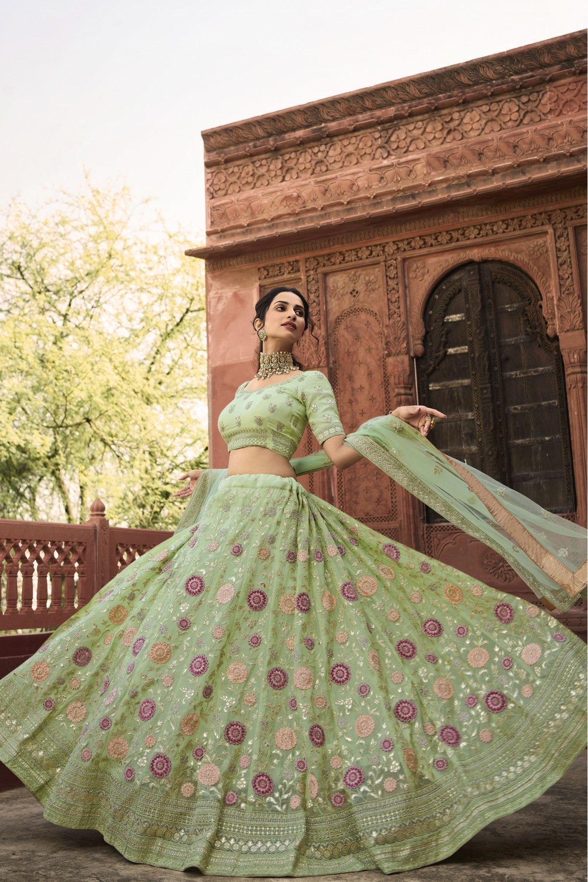 Green Colour Organza Embroidery Lehenga Choli