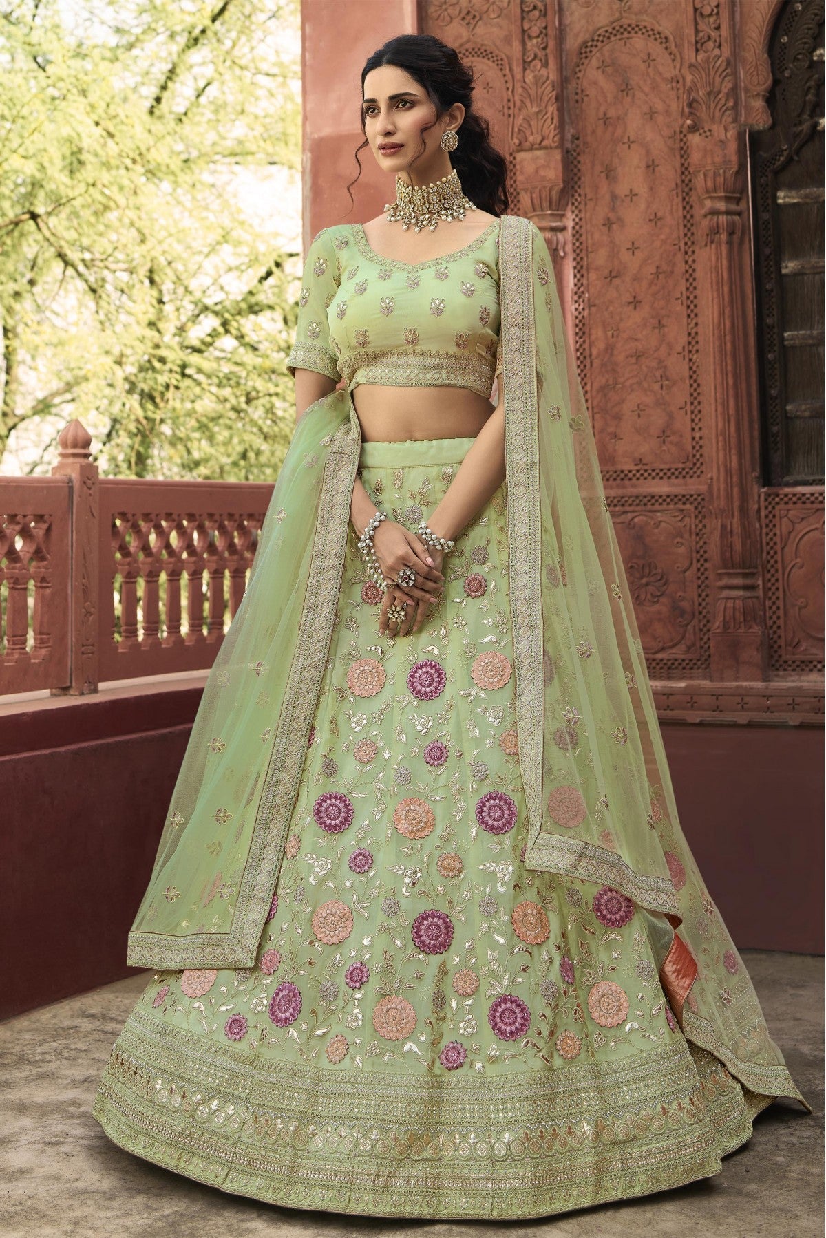 Green Colour Organza Embroidery Lehenga Choli