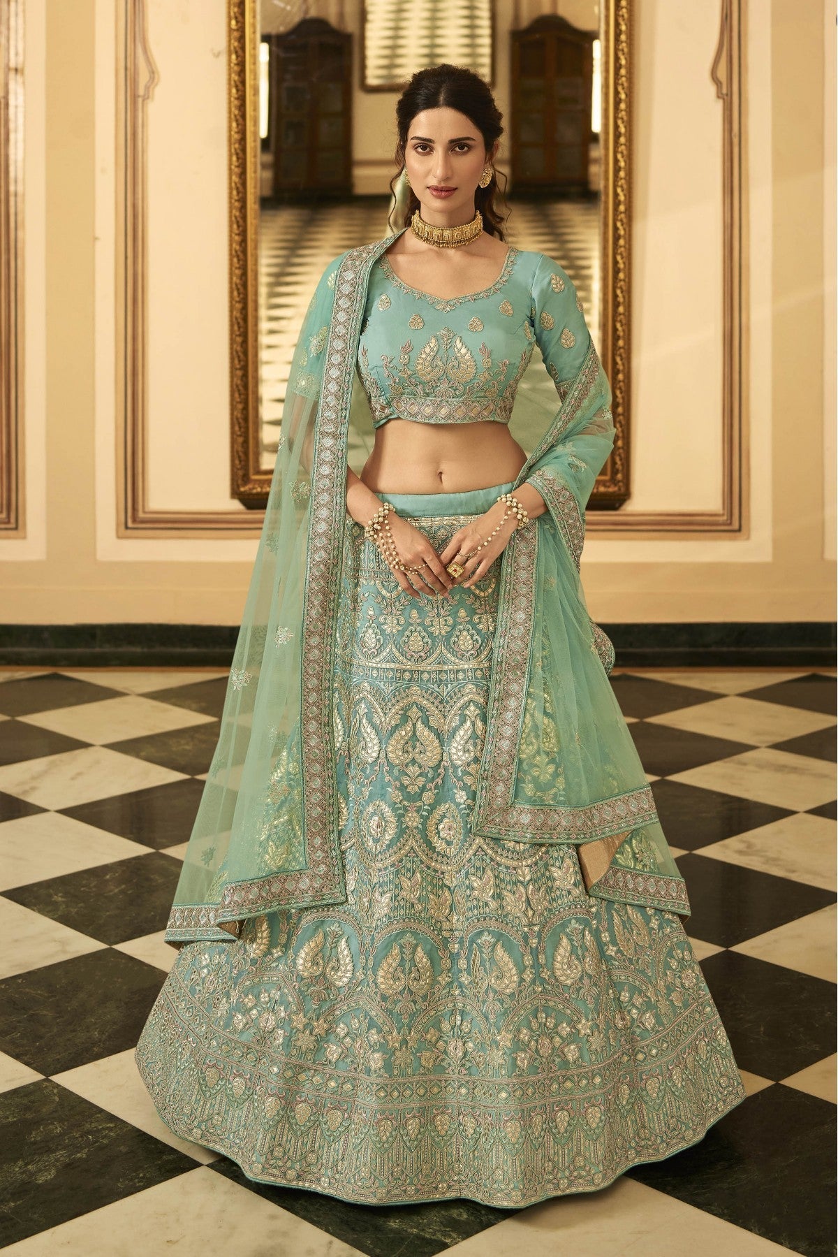 Green Colour Organza Embroidery Lehenga Choli