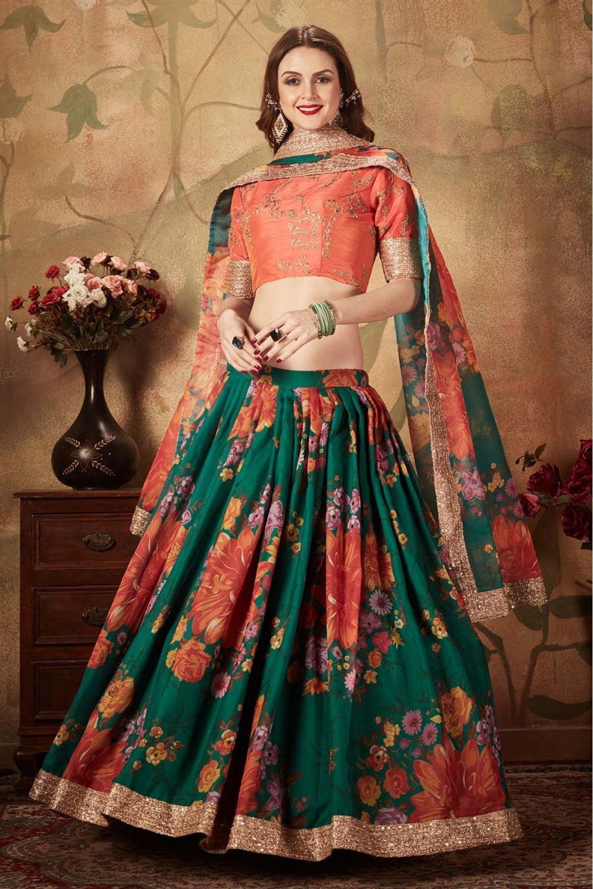 Green Colour Organza Lehenga Choli