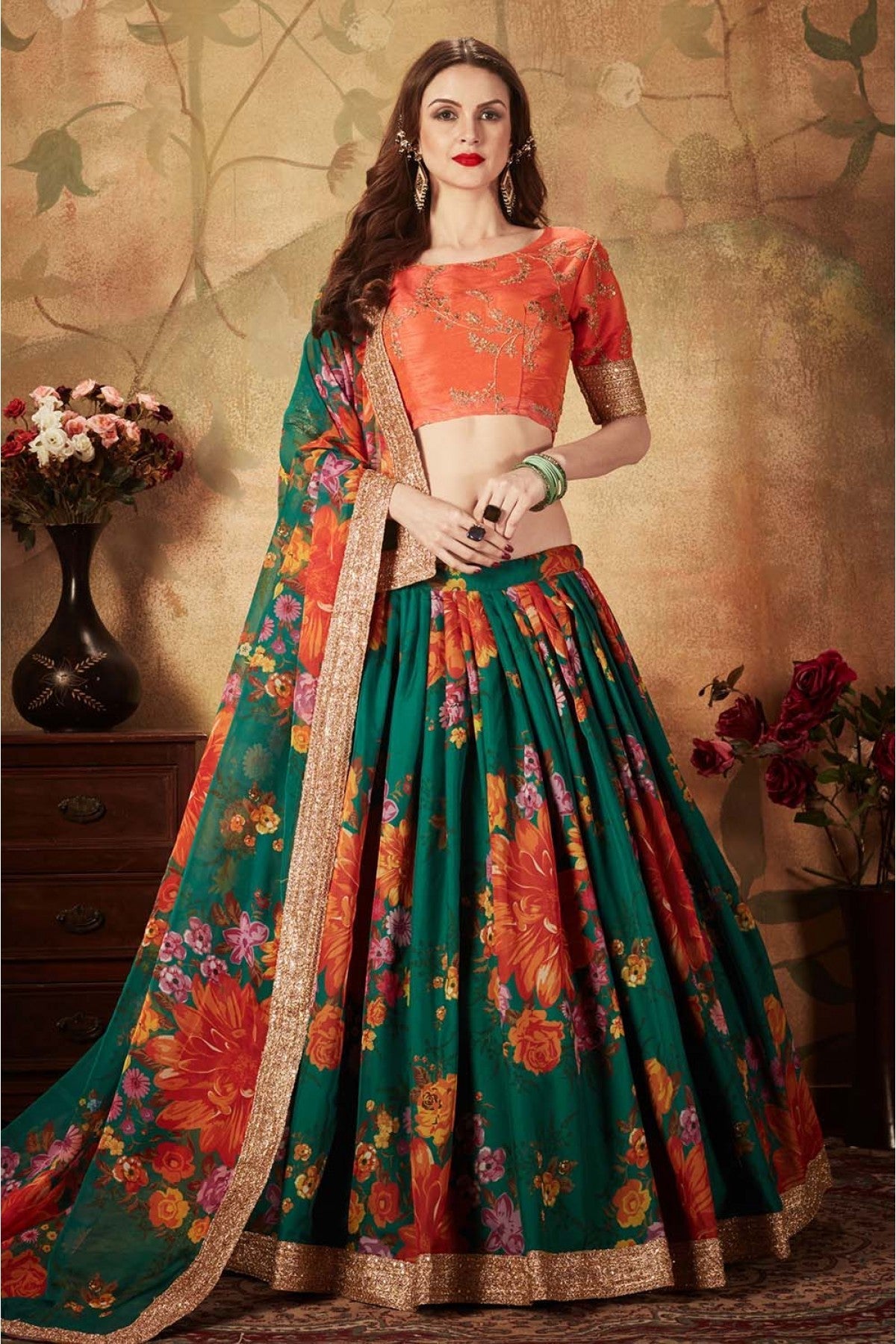 Green Colour Organza Lehenga Choli