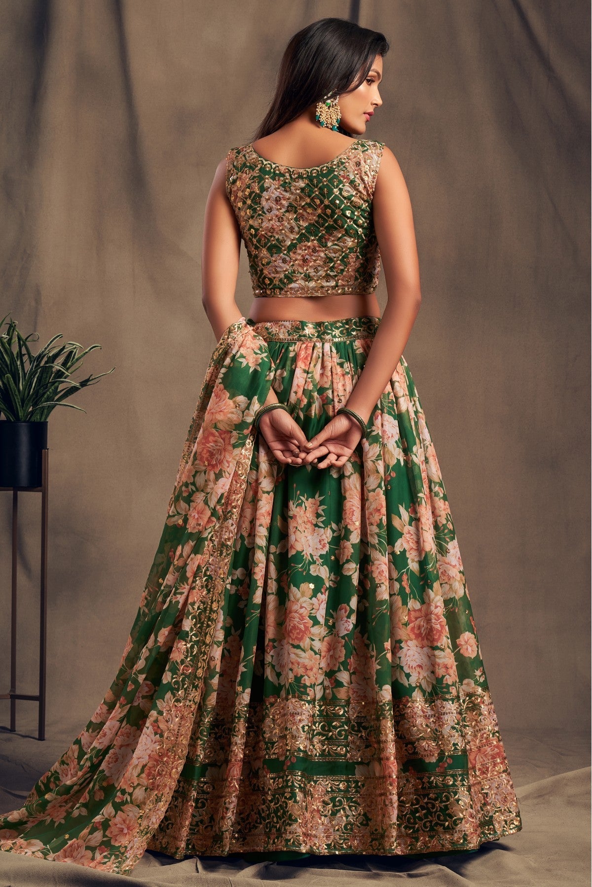 Green Colour Organza Lehenga Choli VSLC1010099