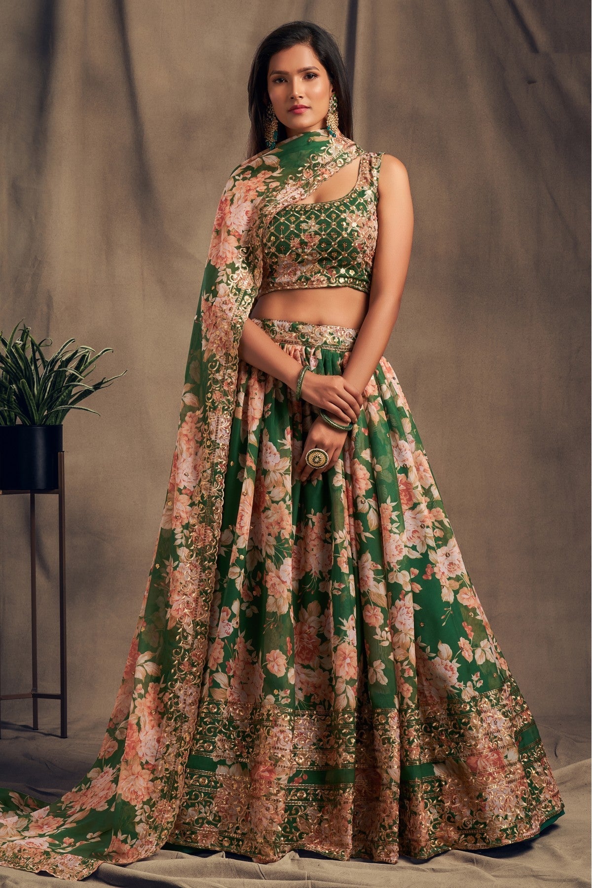 Green Colour Organza Lehenga Choli