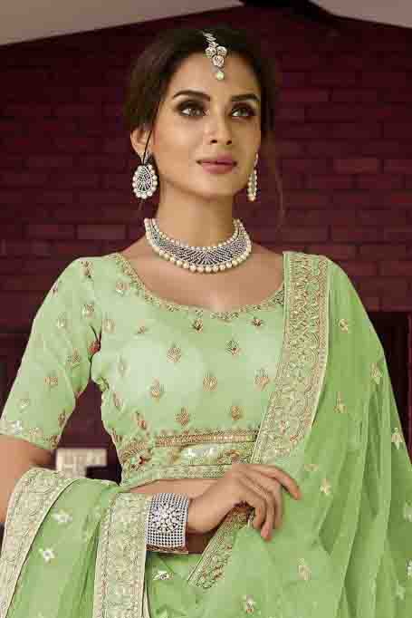 Green Colour Organza Resham Work Lehenga Choli