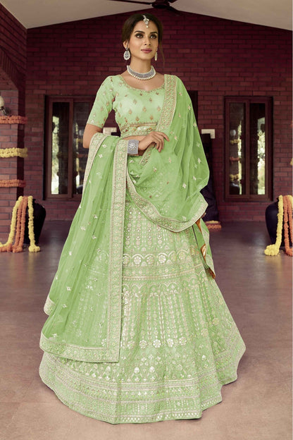 Green Colour Organza Resham Work Lehenga Choli