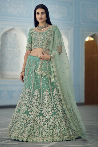 Green Colour Organza Sequins Work Lehenga Choli