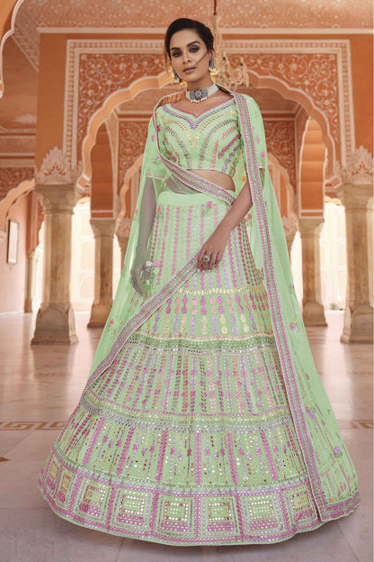 Green Colour Organza Thread Work Lehenga Choli