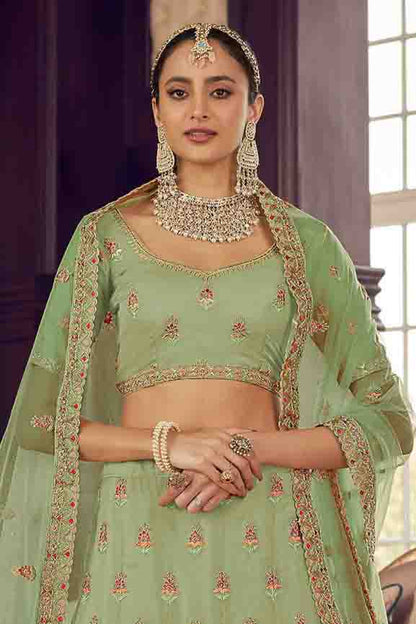 Green Colour Organza Thread Work Lehenga Choli