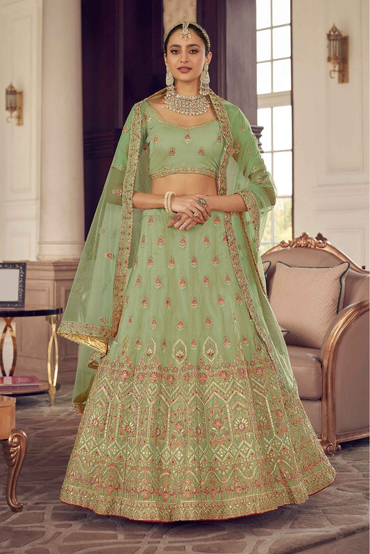 Green Colour Organza Thread Work Lehenga Choli