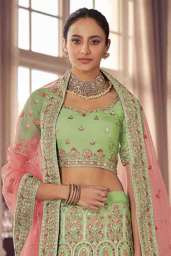 Green Colour Organza Thread Work Lehenga Choli