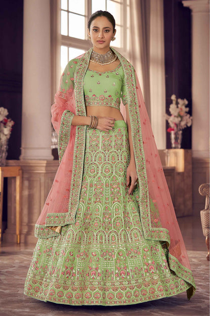 Green Colour Organza Thread Work Lehenga Choli