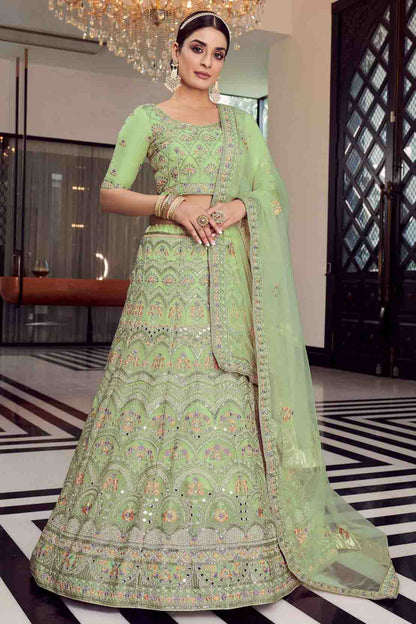 Green Colour Organza Thread Work Lehenga Choli