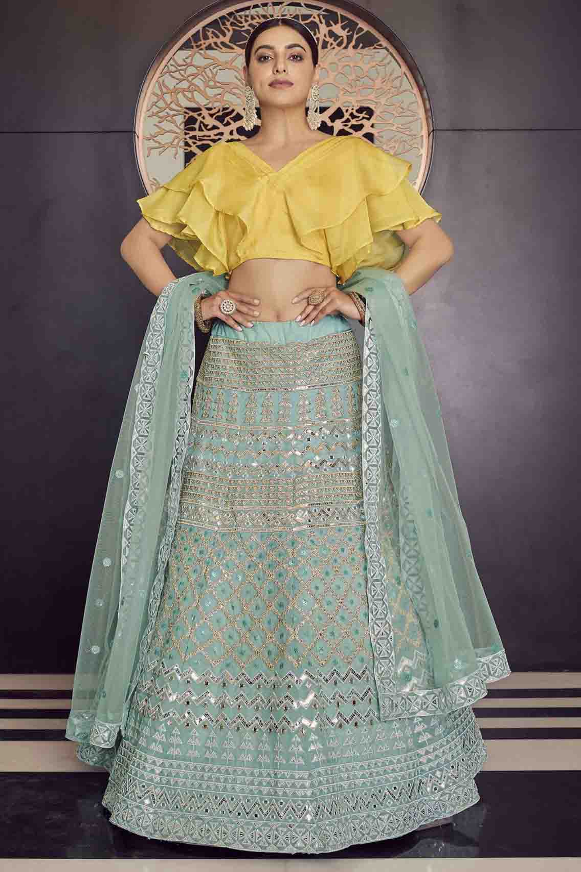 Green Colour Organza Thread Work Lehenga Choli