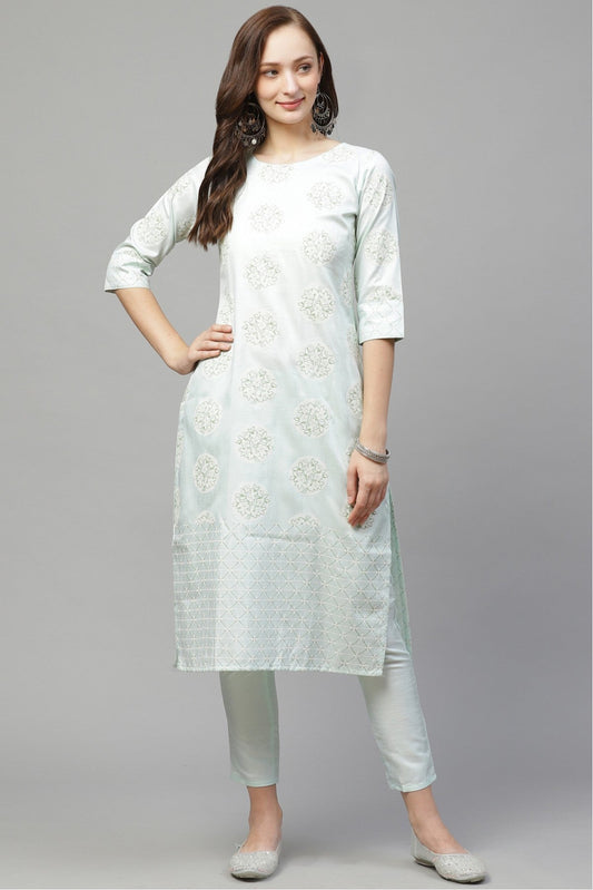 Green Colour Plus Size Poly Silk Straight Kurti