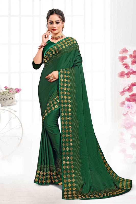 Green Colour Pure Satin Swarovski Work Saree