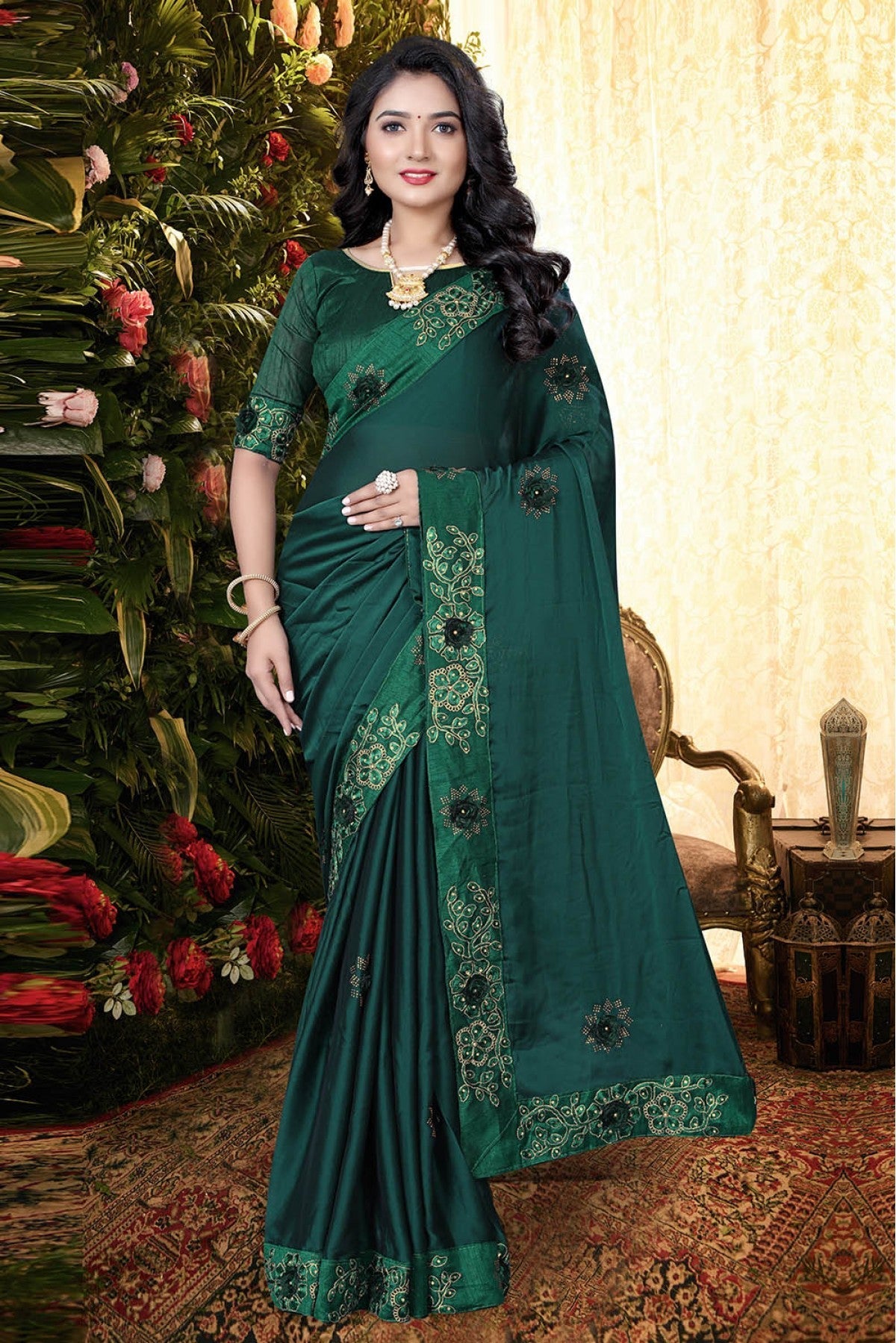 Green Colour Rangoli Silk Designer Saree