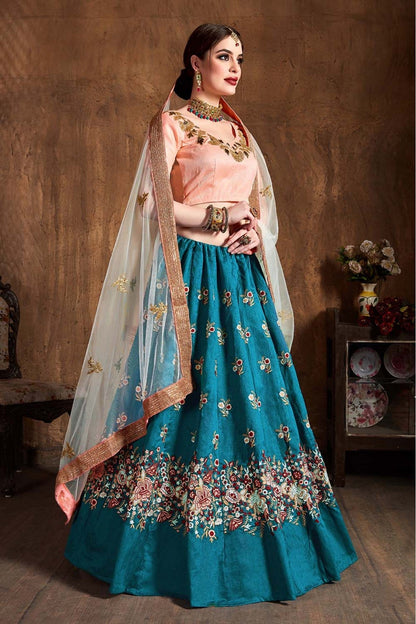 Green Colour Raw Silk Lehenga Choli