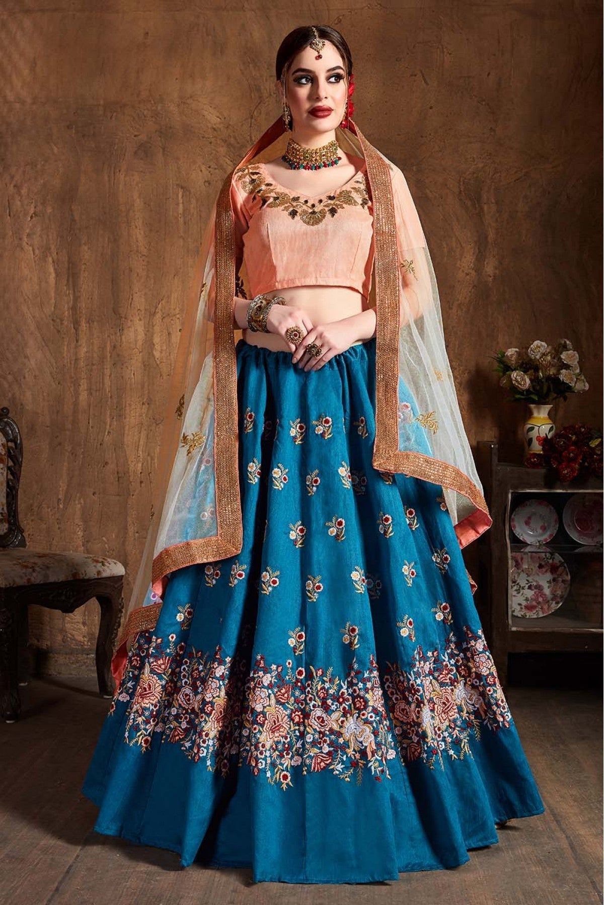 Green Colour Raw Silk Lehenga Choli