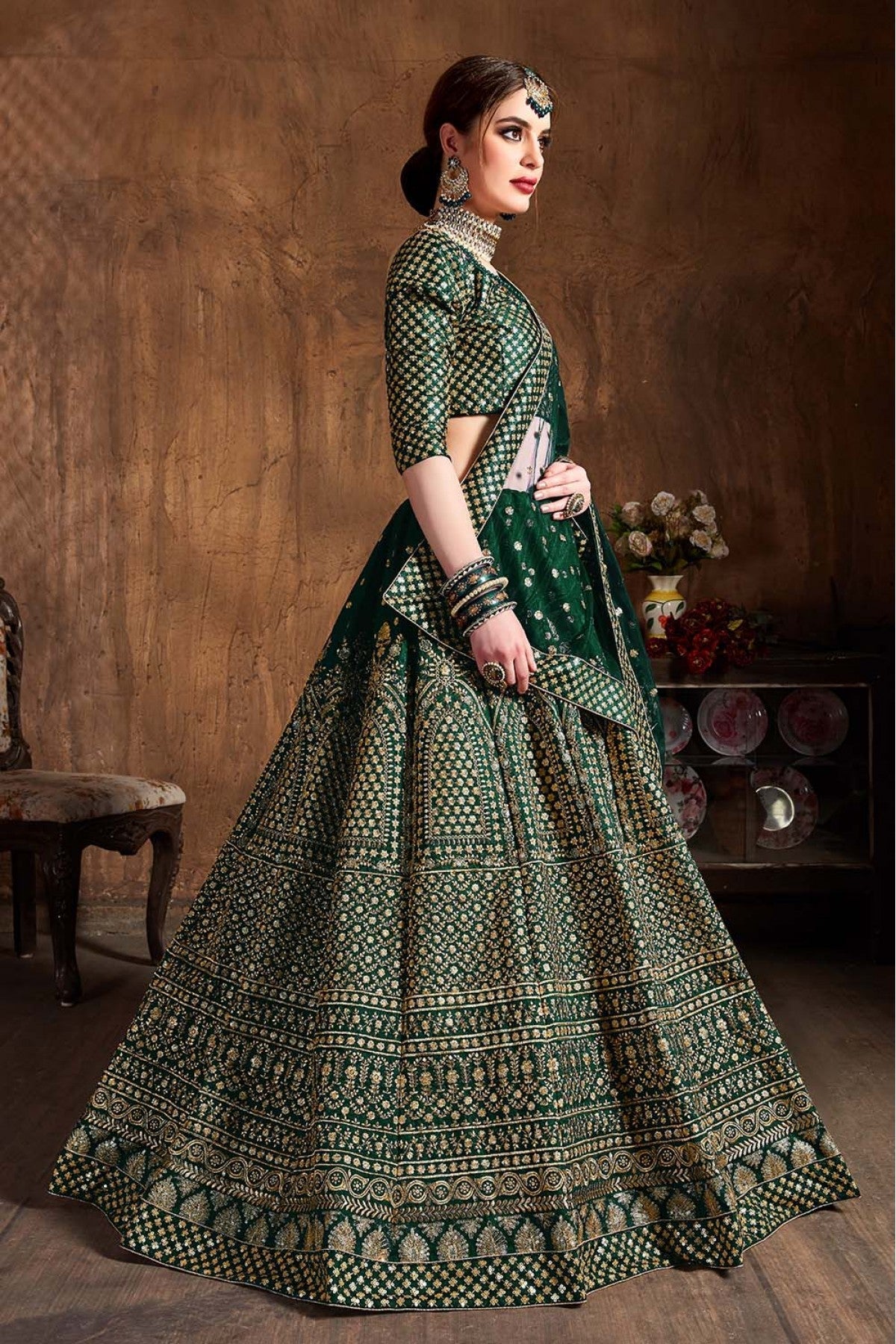 Green Colour Raw Silk Lehenga Choli