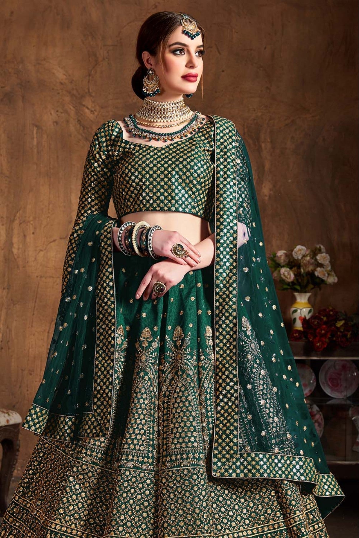 Green Colour Raw Silk Lehenga Choli