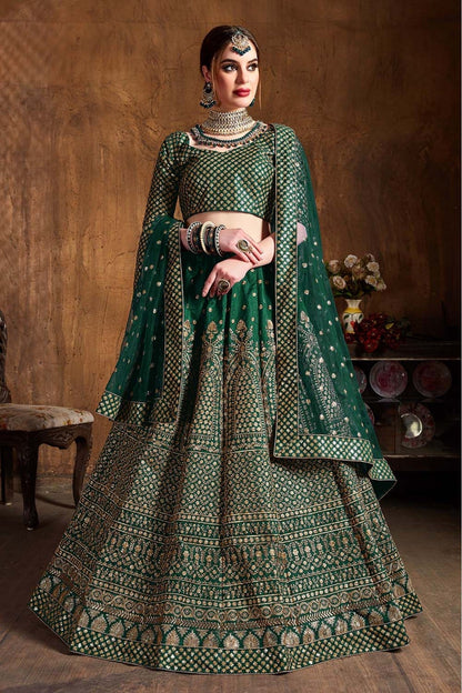 Green Colour Raw Silk Lehenga Choli