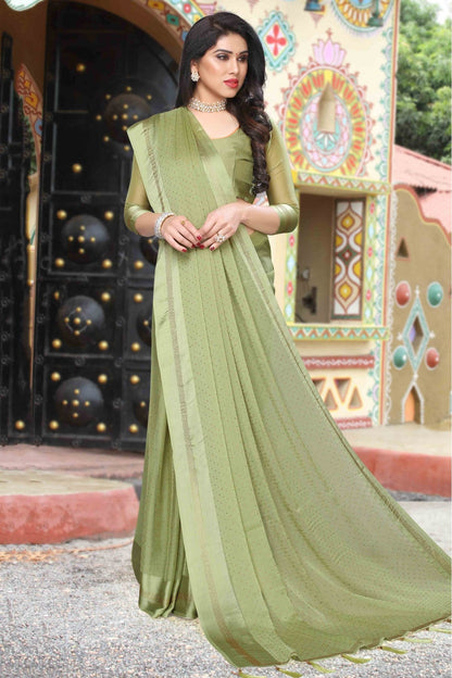 Green Colour Satin Designer Saree