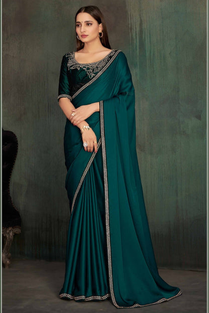 Green Colour Satin Georgette Stone Work Saree