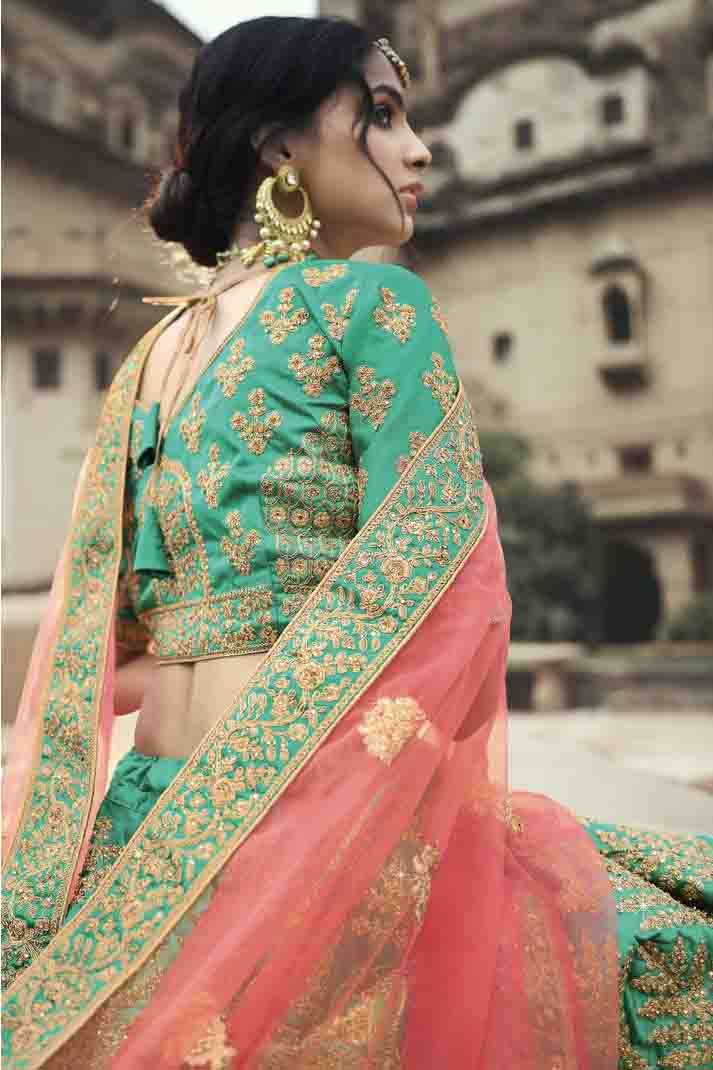 Green Colour Satin Thread Work Lehenga Choli