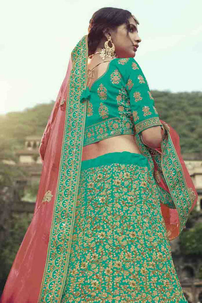 Green Colour Satin Thread Work Lehenga Choli