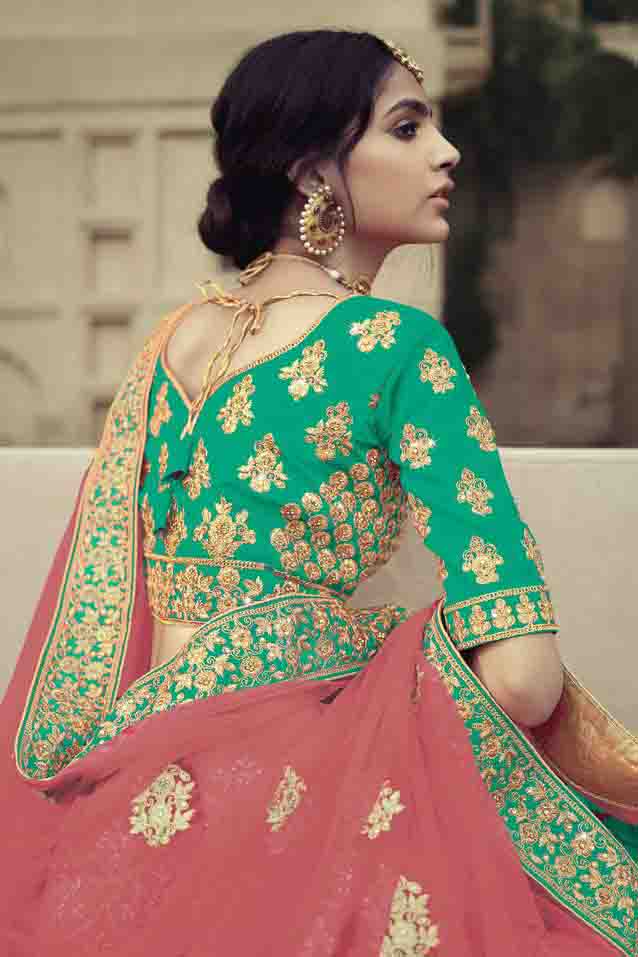 Green Colour Satin Thread Work Lehenga Choli