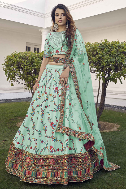 Green Colour Silk Embroidery Lehenga Choli