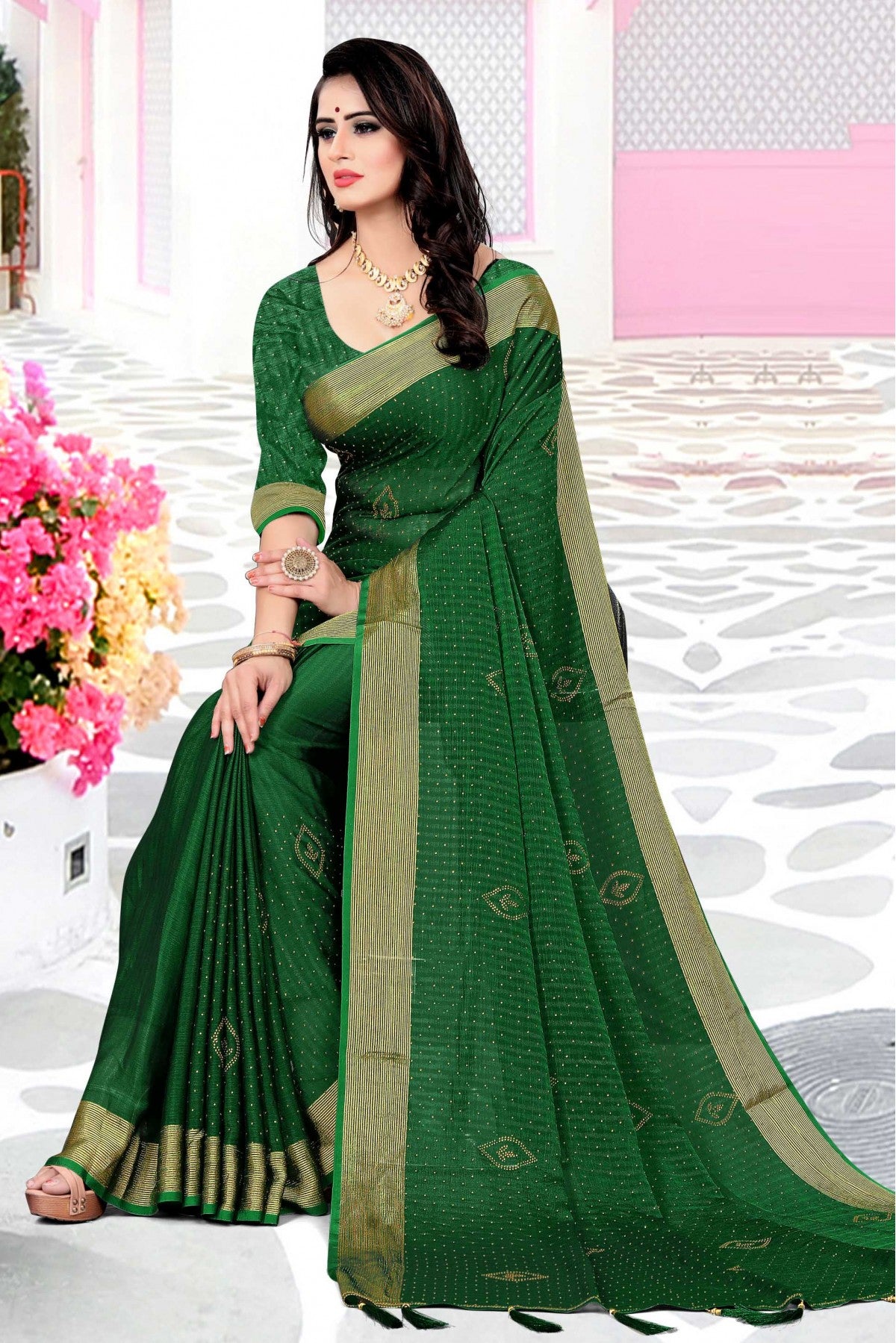 Green Colour Silk Satin Designer Saree