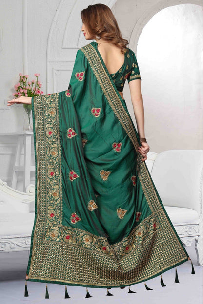 Green Colour Silk Satin Traditional Saree