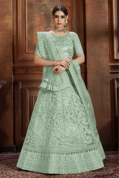 Green Colour Soft Net Embroidery Lehenga Choli