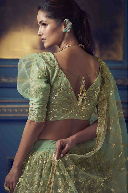 Green Colour Soft Net Embroidery Lehenga Choli