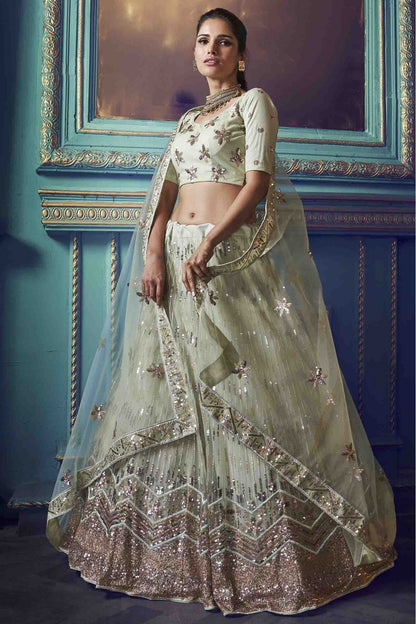 Green Colour Soft Net Embroidery Lehenga Choli