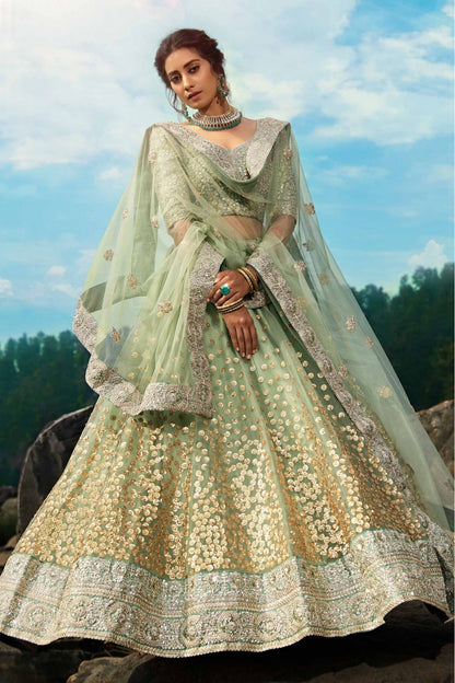 Green Colour Soft Net Sequins Work Lehenga Choli