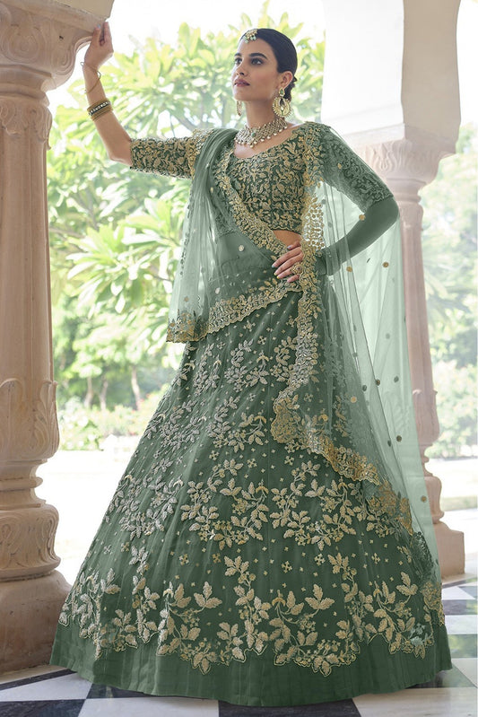 Green Colour Soft Net Sequins Work Lehenga Choli