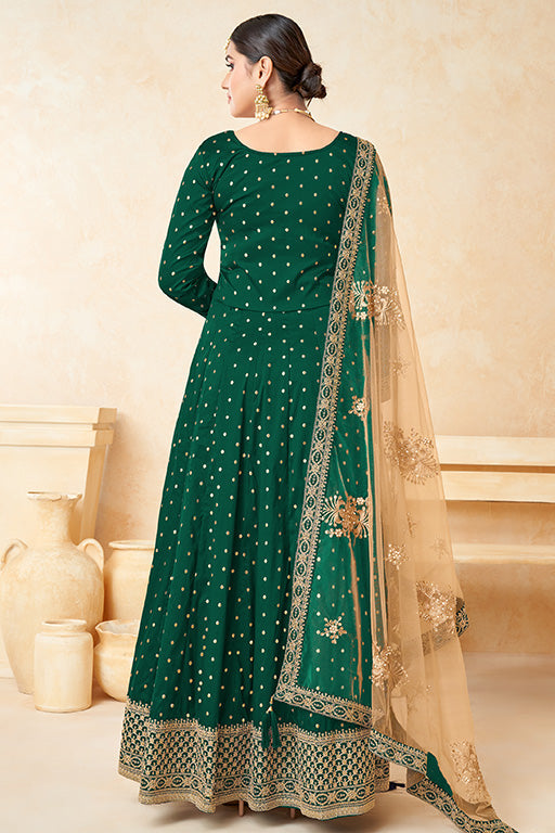 Green Colour Taffeta Silk Anarkali Suit