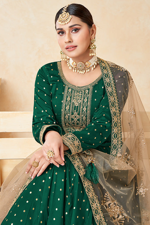 Green Colour Taffeta Silk Anarkali Suit