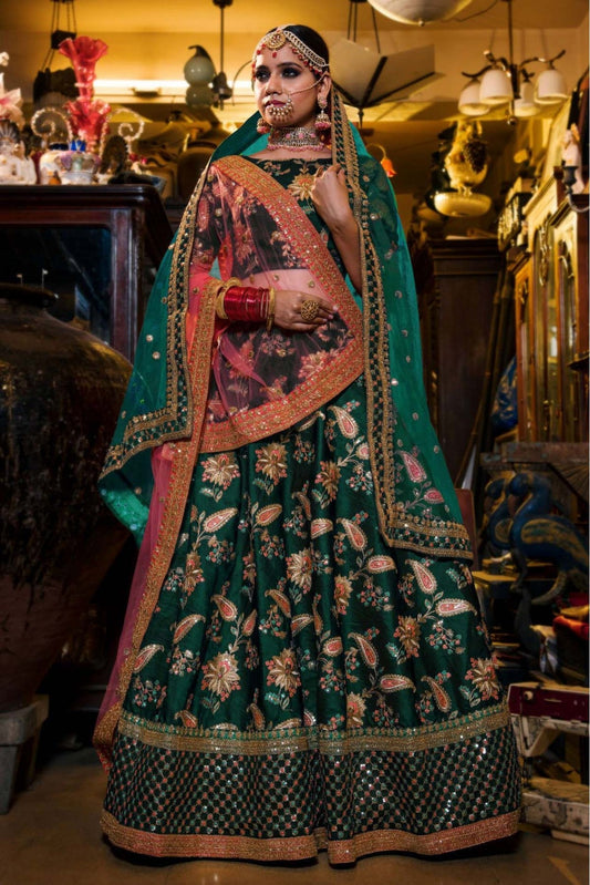 Green Colour Taffeta Silk Lehenga Choli