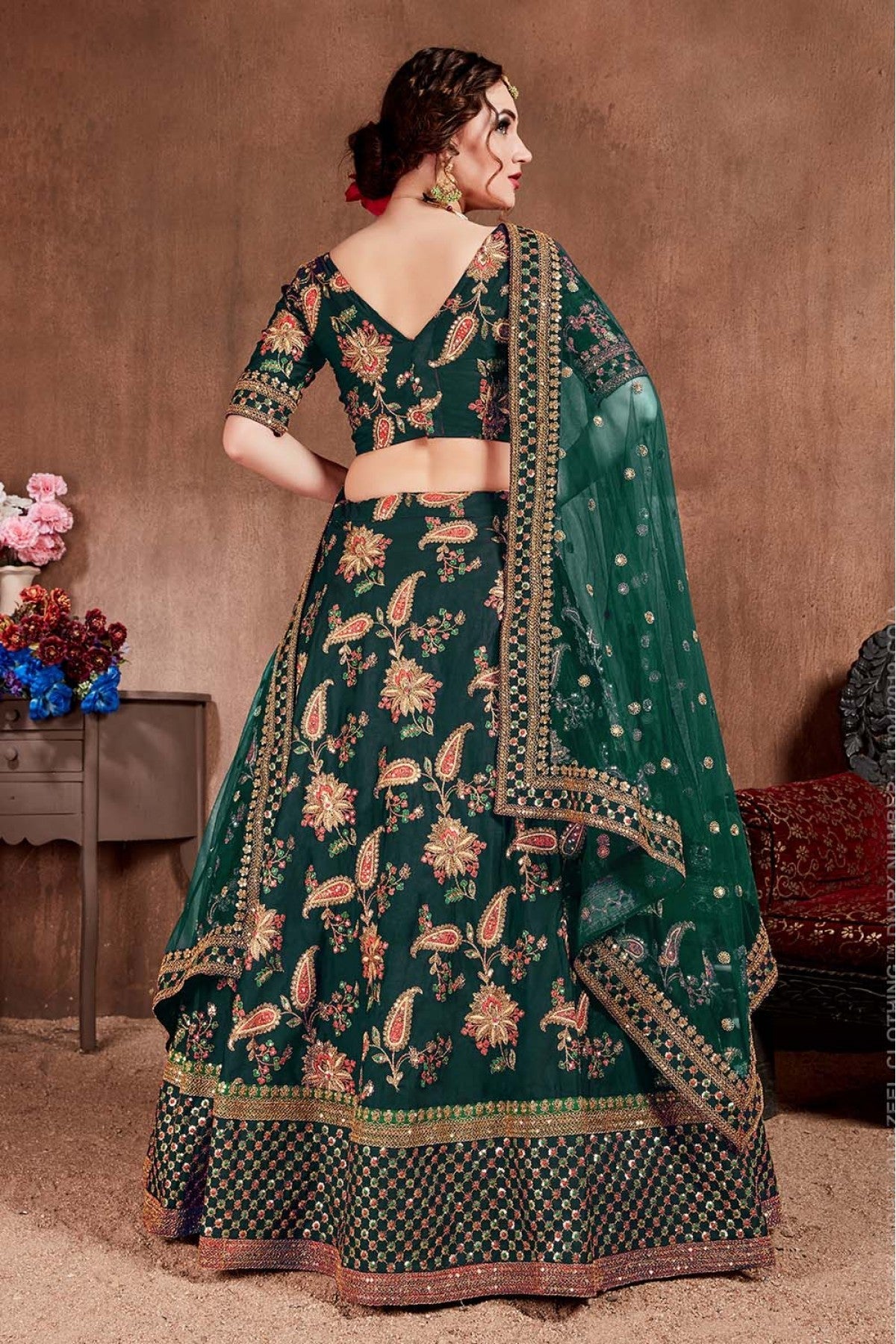 Green Colour Taffeta Silk Lehenga Choli