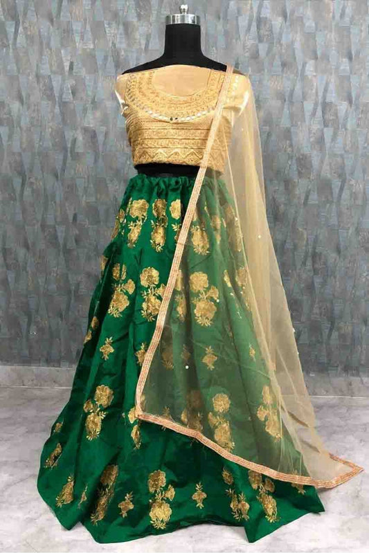 Green Colour Taffeta Silk Lehenga Choli