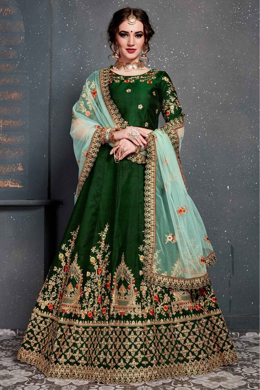 Green Colour Taffeta and Satin Silk Lehenga Choli