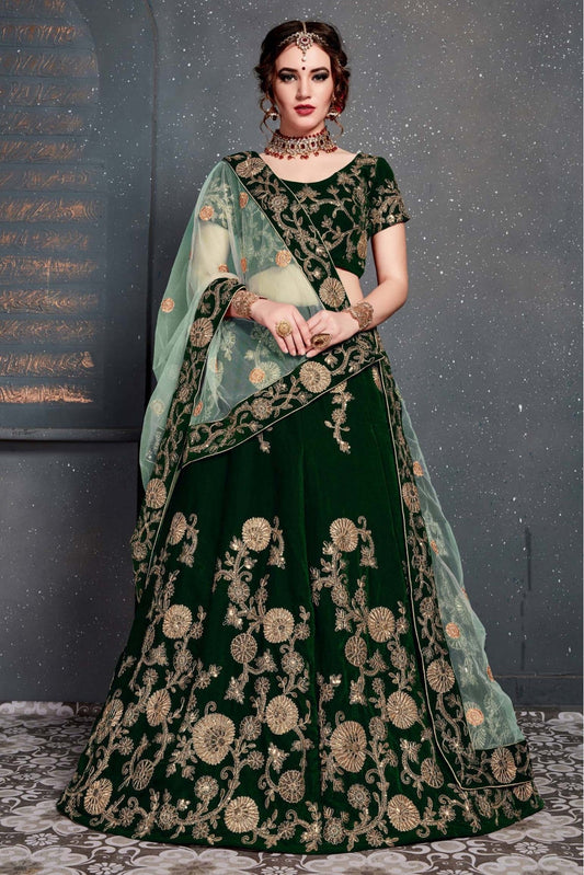 Green Colour Velvet Lehenga Choli