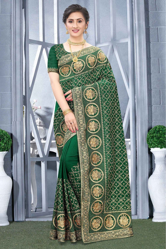 Green Colour Vichitra Silk Designer Saree