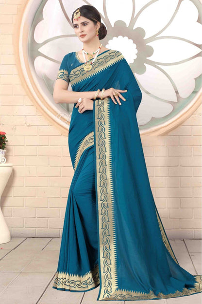 Green Colour Vichitra Silk Designer Saree