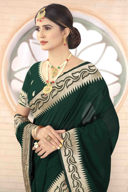 Green Colour Vichitra Silk Designer Saree